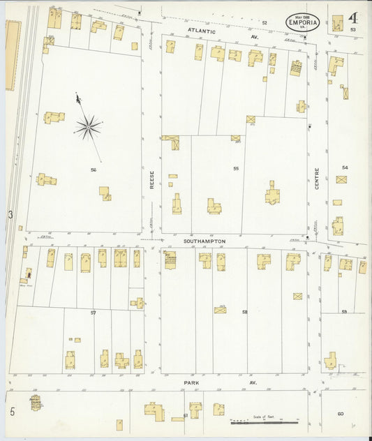 Sanborn Fire Insurance Map from Emporia, Independent Cities, Virginia (1909), Sheet #0004 - Historic Sanborn Fire Insurance Map Print, vintage old map wall art, antique decor, genealogy gift, Virginia Virginia map