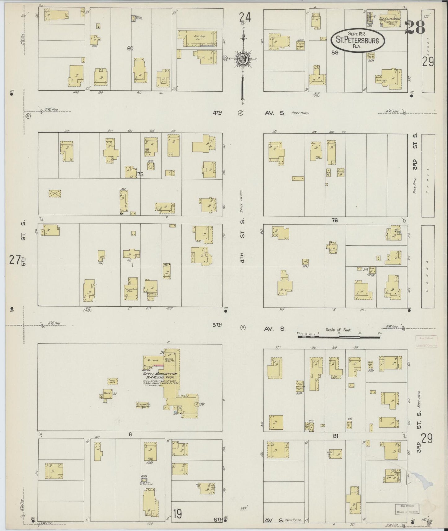 Sanborn Fire Insurance Map from Saint Petersburg, Pinellas County, Florida (1913), Sheet #0028 - Complete Map Set gallery image, historic Sanborn map, vintage wall art, Florida Florida