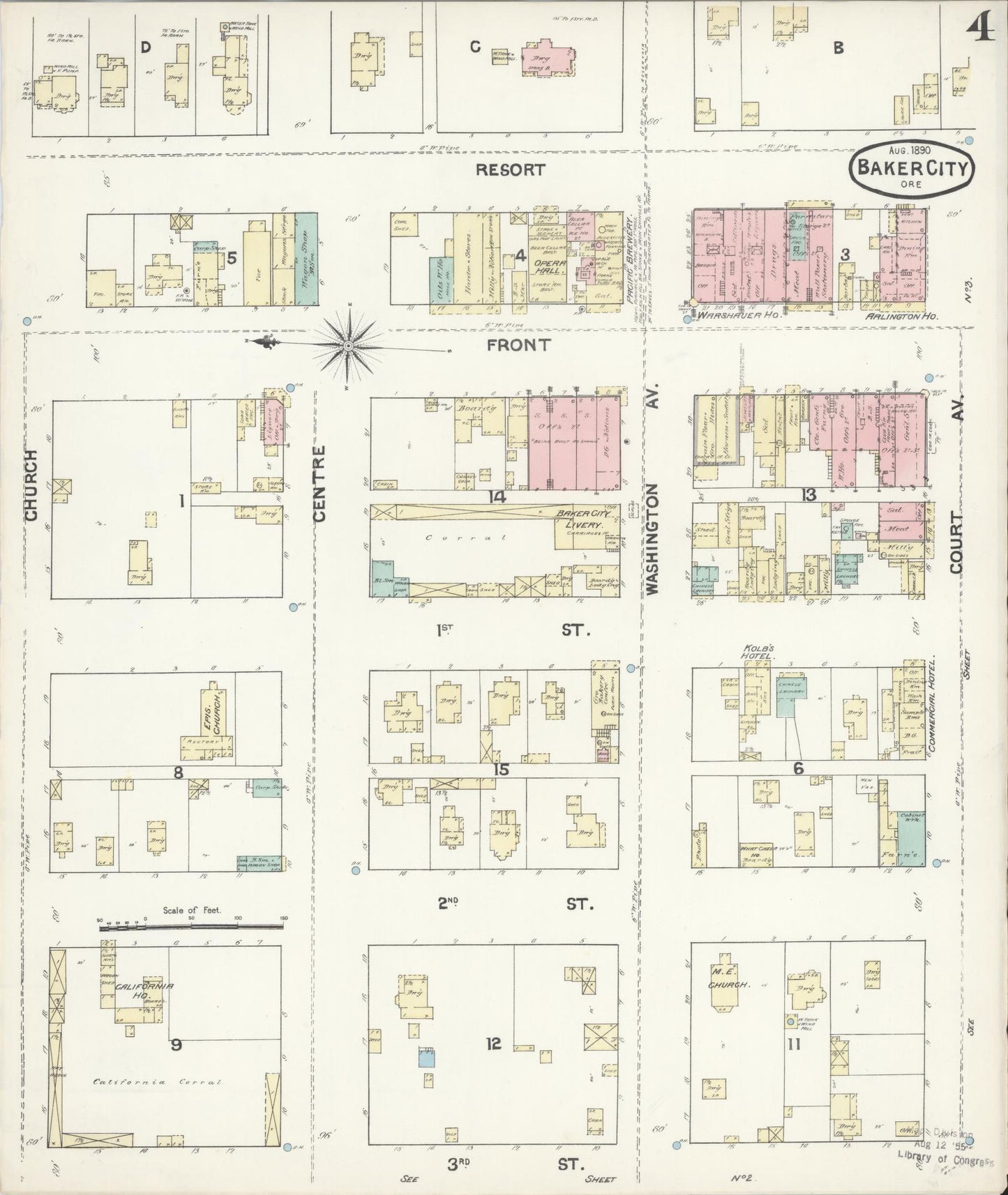 Sanborn Fire Insurance Map from Baker, Baker County, Oregon (1890), Sheet #0004 - Historic Sanborn Fire Insurance Map Print, vintage old map wall art, antique decor, genealogy gift, Oregon Oregon map