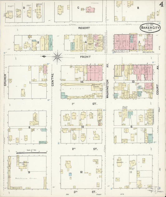 Sanborn Fire Insurance Map from Baker, Baker County, Oregon (1890), Sheet #0004 - Historic Sanborn Fire Insurance Map Print, vintage old map wall art, antique decor, genealogy gift, Oregon Oregon map