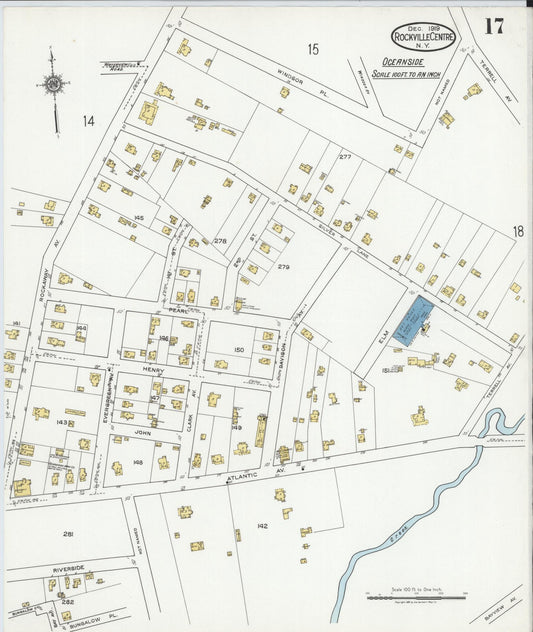 Sanborn Fire Insurance Map from Rockville Centre, Nassau County, New York (1919), Sheet #0017 - Historic Sanborn Fire Insurance Map Print, vintage old map wall art, antique decor, genealogy gift, New York New York map