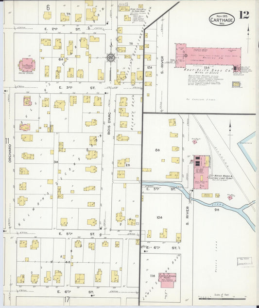 Sanborn Fire Insurance Map from Carthage, Jasper County, Missouri (1915), Sheet #0012 - Historic Sanborn Fire Insurance Map Print, vintage old map wall art, antique decor, genealogy gift, Missouri Missouri map