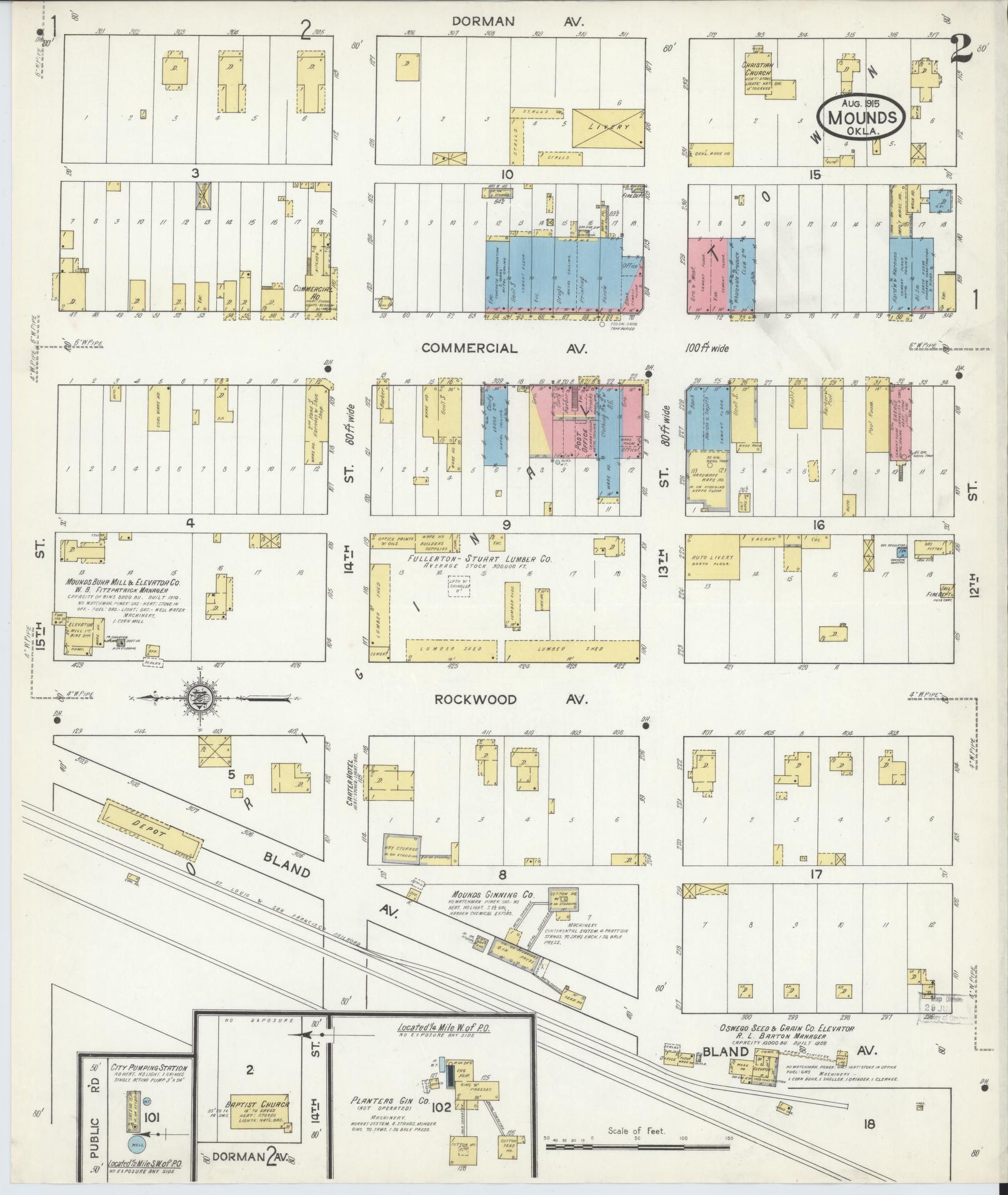 Sanborn Fire Insurance Map from Mounds, Creek County, Oklahoma (1915), Sheet #0002 - Historic Sanborn Fire Insurance Map Print, vintage old map wall art, antique decor, genealogy gift, Oklahoma Oklahoma map