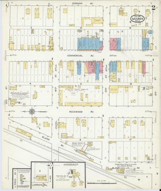 Sanborn Fire Insurance Map from Mounds, Creek County, Oklahoma (1915), Sheet #0002 - Historic Sanborn Fire Insurance Map Print, vintage old map wall art, antique decor, genealogy gift, Oklahoma Oklahoma map