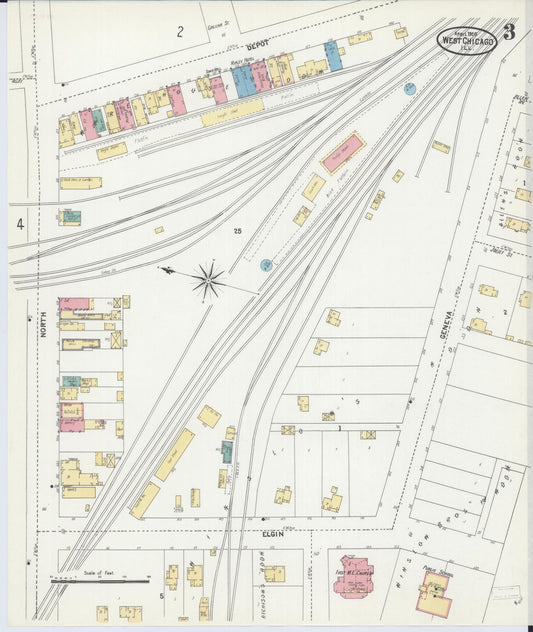 Sanborn Fire Insurance Map from West Chicago, Du Page County, Illinois (1905), Sheet #0003 - Historic Sanborn Fire Insurance Map Print, vintage old map wall art, antique decor, genealogy gift, Illinois Illinois map