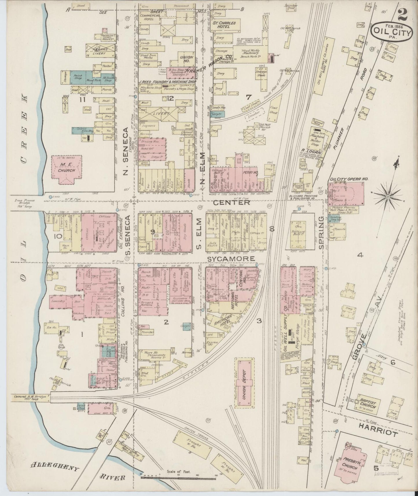 Sanborn Fire Insurance Map from Oil City, Venango County, Pennsylvania (1888), Sheet #0002 - Historic Sanborn Fire Insurance Map Print, vintage old map wall art, antique decor, genealogy gift, Pennsylvania Pennsylvania map