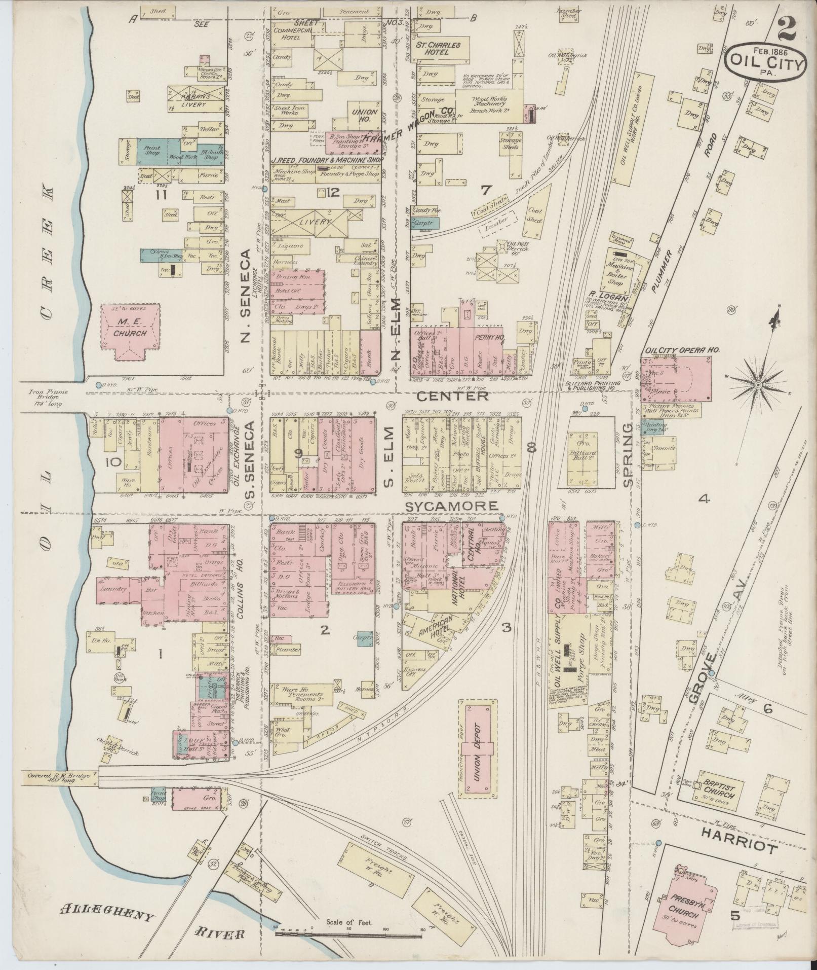 Sanborn Fire Insurance Map from Oil City, Venango County, Pennsylvania (1888), Sheet #0002 - Historic Sanborn Fire Insurance Map Print, vintage old map wall art, antique decor, genealogy gift, Pennsylvania Pennsylvania map