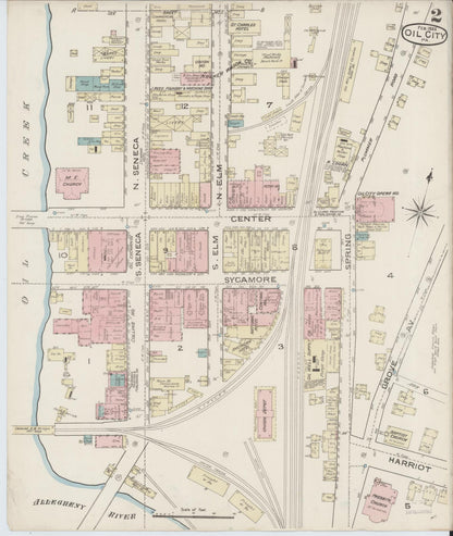 Sanborn Fire Insurance Map from Oil City, Venango County, Pennsylvania (1888), Sheet #0002 - Historic Sanborn Fire Insurance Map Print, vintage old map wall art, antique decor, genealogy gift, Pennsylvania Pennsylvania map