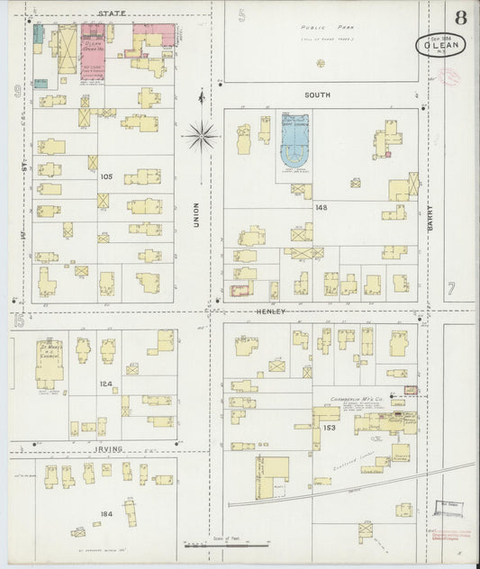 Sanborn Fire Insurance Map from Olean, Cattaraugus County, New York (1894), Sheet #0008 - Historic Sanborn Fire Insurance Map Print, vintage old map wall art, antique decor, genealogy gift, New York New York map