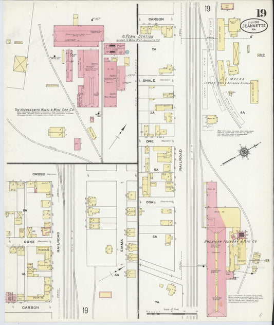 Sanborn Fire Insurance Map from Jeannette, Westmoreland County, Pennsylvania (1910), Sheet #0019 - Historic Sanborn Fire Insurance Map Print, vintage old map wall art, antique decor, genealogy gift, Pennsylvania Pennsylvania map