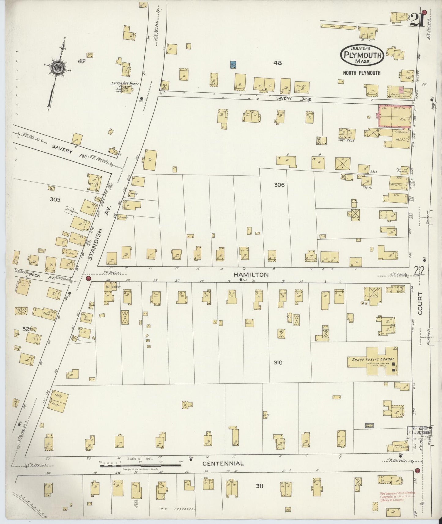 Sanborn Fire Insurance Map from Plymouth, Plymouth County, Massachusetts (1919), Sheet #0021 - Complete Map Set gallery image, historic Sanborn map, vintage wall art, Massachusetts Massachusetts