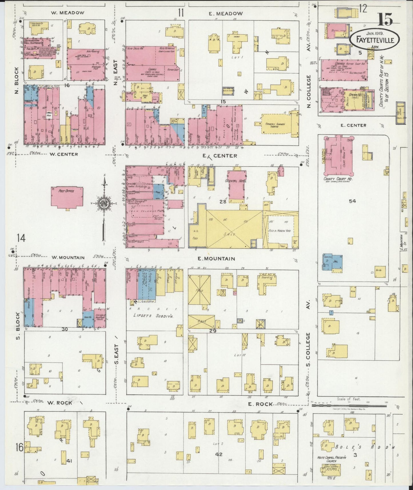Sanborn Fire Insurance Map from Fayetteville, Washington County, Arkansas (1919), Sheet #0015 - Complete Map Set gallery image, historic Sanborn map, vintage wall art, Arkansas Arkansas