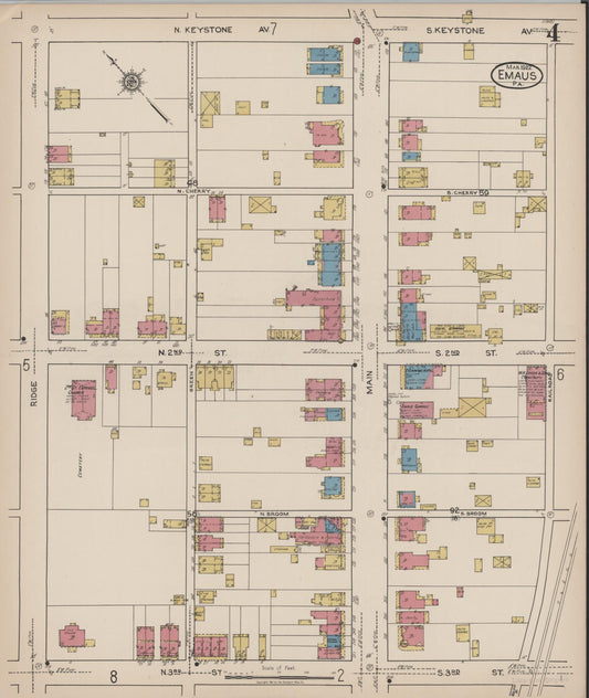 Sanborn Fire Insurance Map from Emaus, Lehigh County, Pennsylvania (1922), Sheet #0004 - Historic Sanborn Fire Insurance Map Print, vintage old map wall art, antique decor, genealogy gift, Pennsylvania Pennsylvania map
