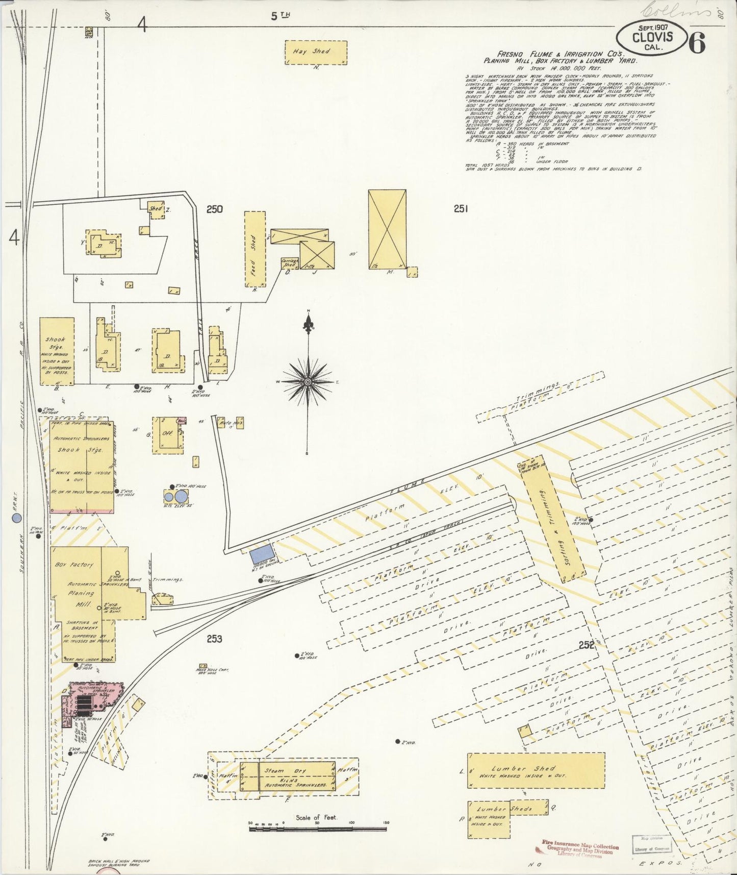 Sanborn Fire Insurance Map from Clovis, Fresno County, California (1907), Sheet #0006 - Historic Sanborn Fire Insurance Map Print, vintage old map wall art, antique decor, genealogy gift, California California map
