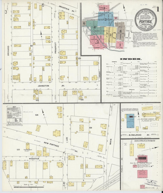 Sanborn Fire Insurance Map from Portage, Cambria County, Pennsylvania (1911), Sheet #0001 - Historic Sanborn Fire Insurance Map Print, vintage old map wall art, antique decor, genealogy gift, Pennsylvania Pennsylvania map