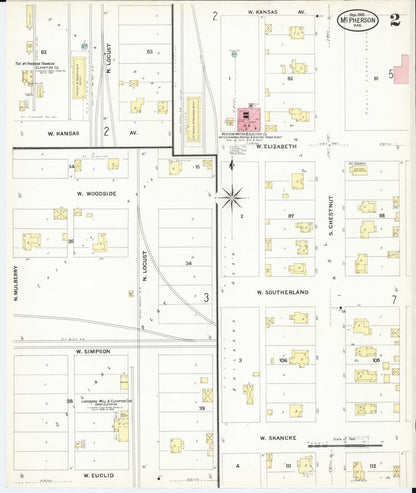 Sanborn Fire Insurance Map from Mcpherson, Mcpherson County, Kansas (1908), Sheet #0002 - Complete Map Set gallery image, historic Sanborn map, vintage wall art, Kansas Kansas