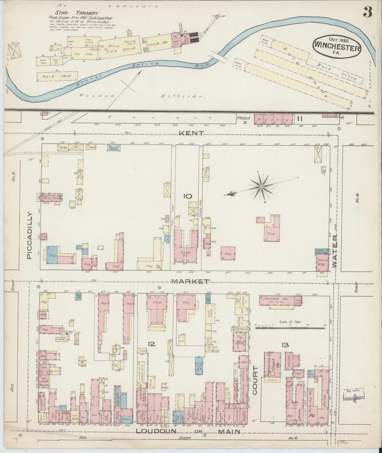 Sanborn Fire Insurance Map from Winchester, Independent Cities, Virginia (1885), Sheet #0003 - Complete Map Set gallery image, historic Sanborn map, vintage wall art, Virginia Virginia