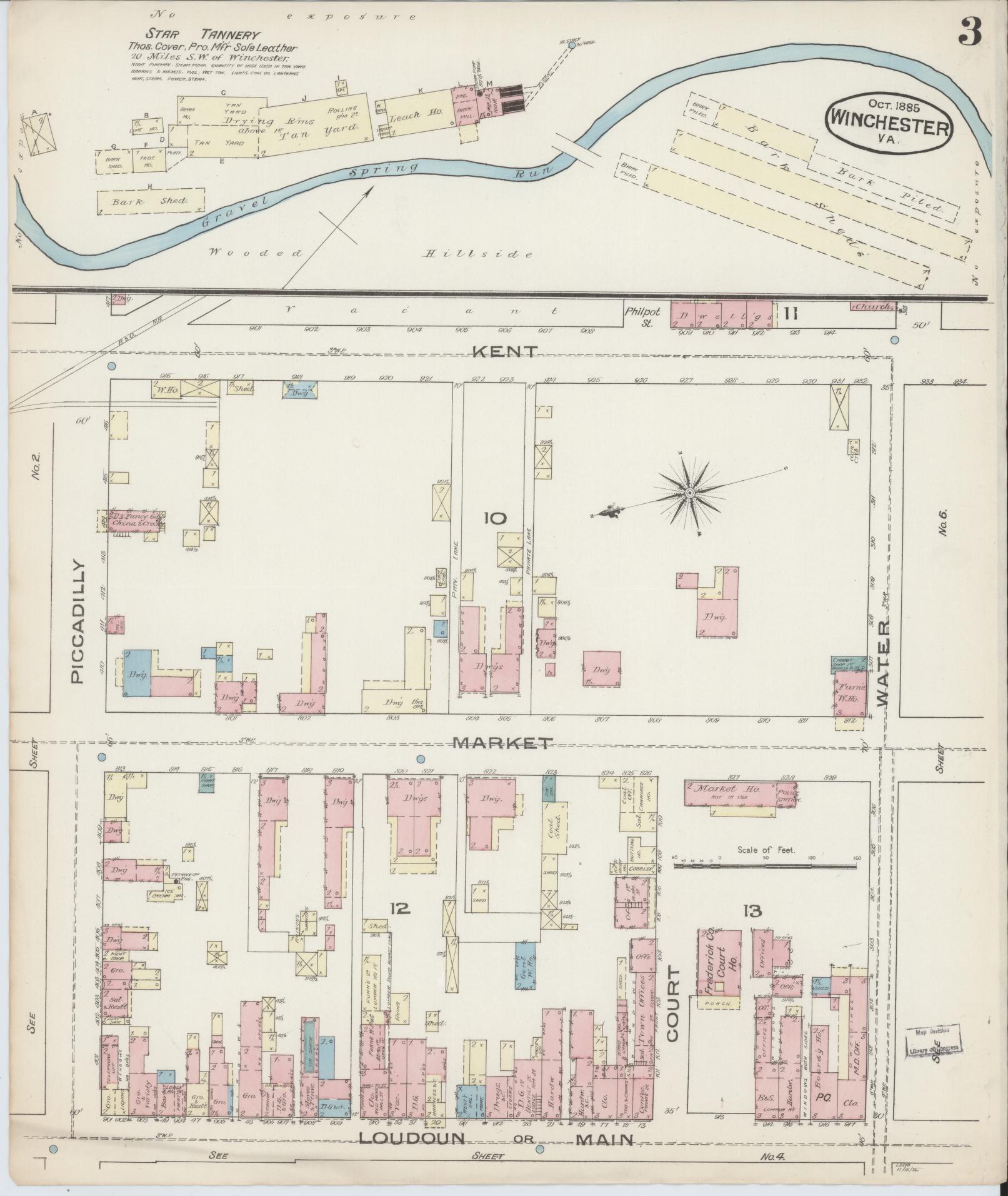 Sanborn Fire Insurance Map from Winchester, Independent Cities, Virginia (1885), Sheet #0003 - Complete Map Set gallery image, historic Sanborn map, vintage wall art, Virginia Virginia