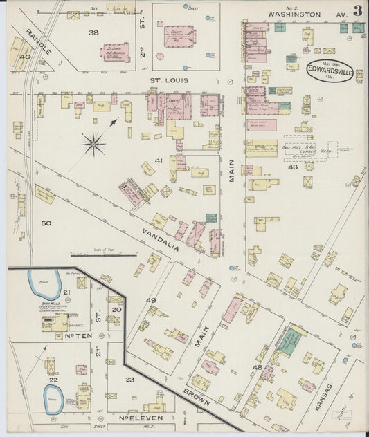 Sanborn Fire Insurance Map from Edwardsville, Madison County, Illinois (1886), Sheet #0003 - Historic Sanborn Fire Insurance Map Print, vintage old map wall art, antique decor, genealogy gift, Illinois Illinois map