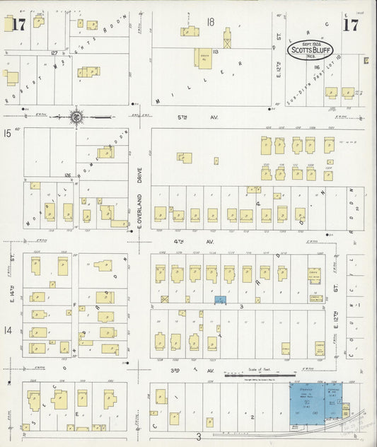Sanborn Fire Insurance Map from Scottsbluff, Scotts Bluff County, Nebraska (1924), Sheet #0017 - Historic Sanborn Fire Insurance Map Print, vintage old map wall art, antique decor, genealogy gift, Nebraska Nebraska map