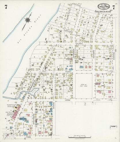 Sanborn Fire Insurance Map from Eagle Pass, Maverick County, Texas (1924), Sheet #0007 - Historic Sanborn Fire Insurance Map Print, vintage old map wall art, antique decor, genealogy gift, Texas Texas map