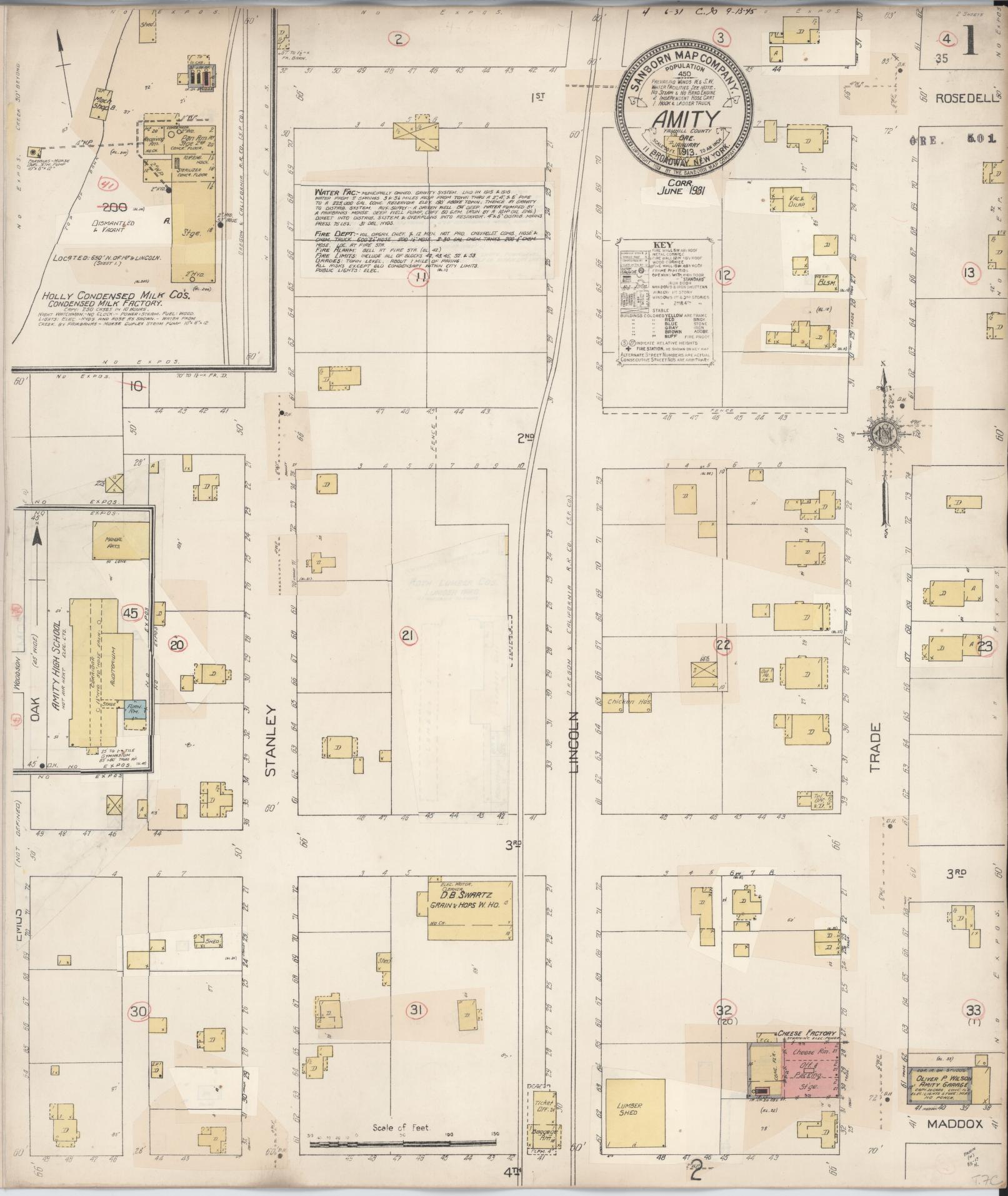 Sanborn Fire Insurance Map from Amity, Yamhill County, Oregon (1931), Sheet #0001 - Historic Sanborn Fire Insurance Map Print, vintage old map wall art, antique decor, genealogy gift, Oregon Oregon map