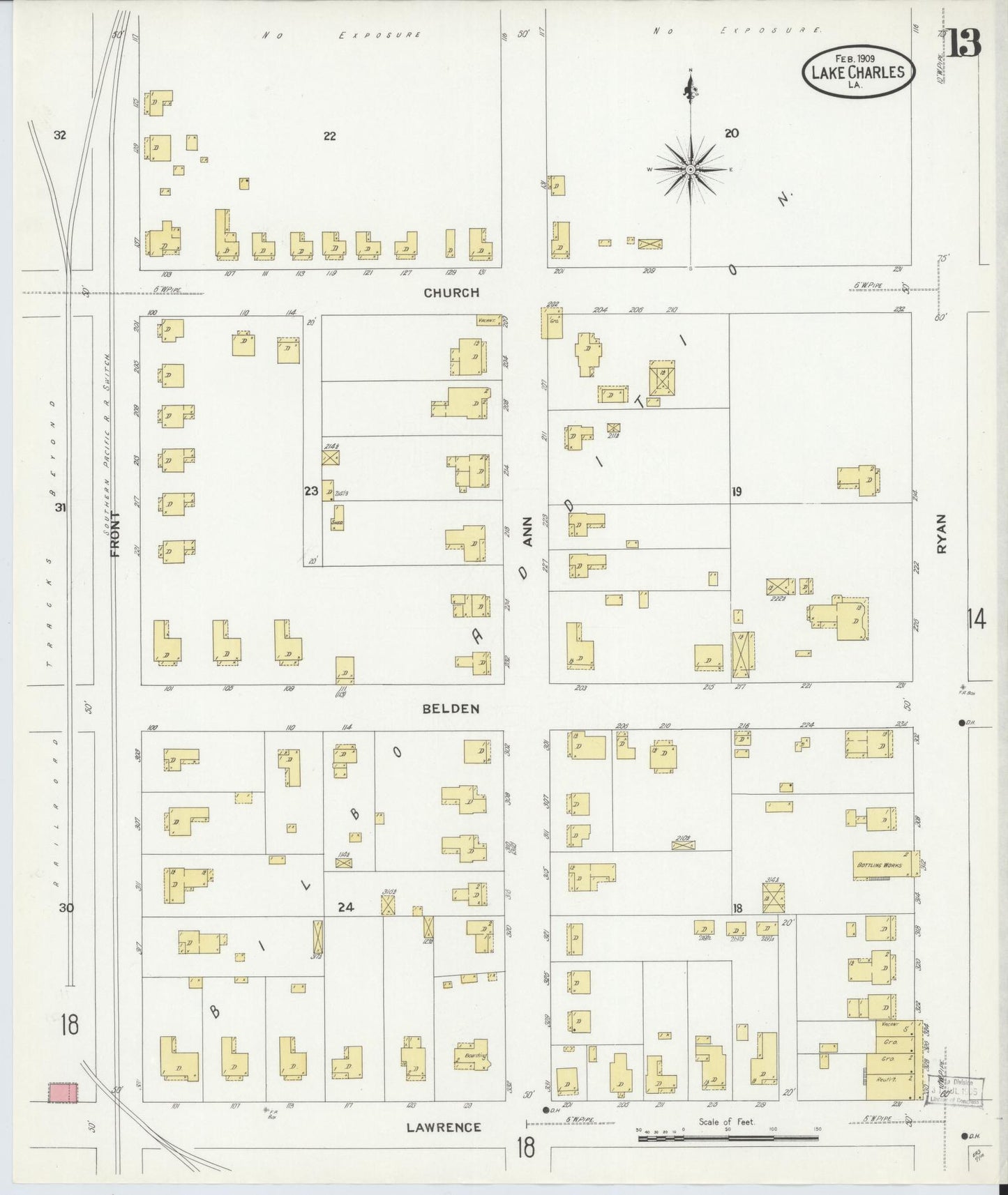Sanborn Fire Insurance Map from Lake Charles, Calcasieu Parish, Louisiana (1909), Sheet #0013 - Complete Map Set gallery image, historic Sanborn map, vintage wall art, Louisiana Louisiana