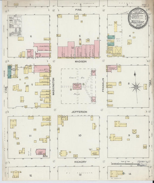 Sanborn Fire Insurance Map from Bastrop, Morehouse Parish, Louisiana (1892), Sheet #0001 - Historic Sanborn Fire Insurance Map Print, vintage old map wall art, antique decor, genealogy gift, Louisiana Louisiana map