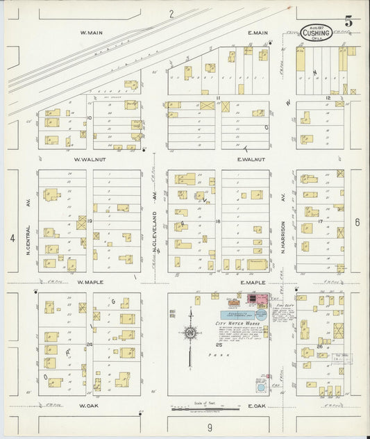 Sanborn Fire Insurance Map from Cushing, Payne County, Oklahoma (1917), Sheet #0005 - Historic Sanborn Fire Insurance Map Print, vintage old map wall art, antique decor, genealogy gift, Oklahoma Oklahoma map