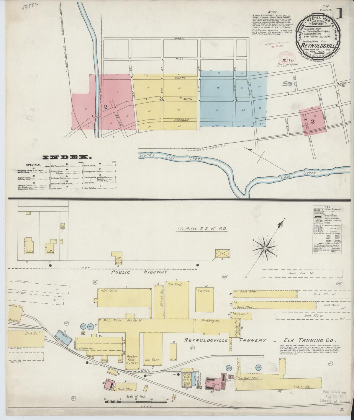 Sanborn Fire Insurance Map from Reynoldsville, Jefferson County, Pennsylvania (1894), Sheet #0001 - Historic Sanborn Fire Insurance Map Print, vintage old map wall art, antique decor, genealogy gift, Pennsylvania Pennsylvania map