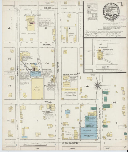 Sanborn Fire Insurance Map from Belton, Bell County, Texas (1885), Sheet #0001 - Historic Sanborn Fire Insurance Map Print, vintage old map wall art, antique decor, genealogy gift, Texas Texas map