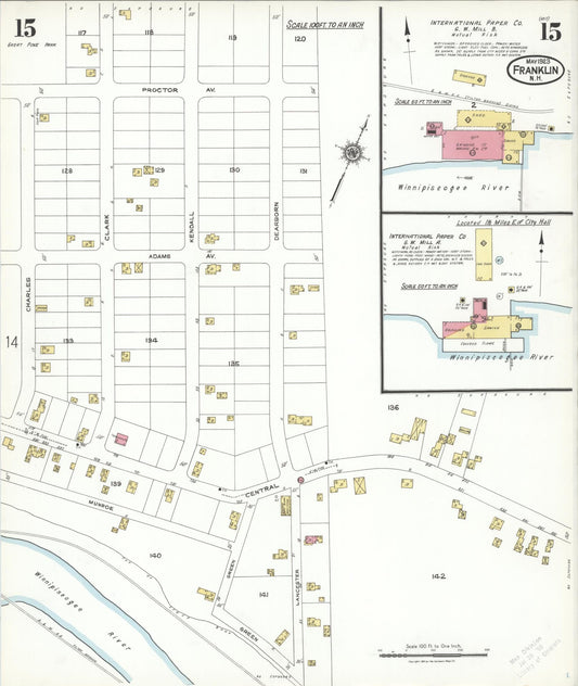 Sanborn Fire Insurance Map from Franklin, Merrimack County, New Hampshire (1923), Sheet #0015 - Historic Sanborn Fire Insurance Map Print, vintage old map wall art, antique decor, genealogy gift, New Hampshire New Hampshire map
