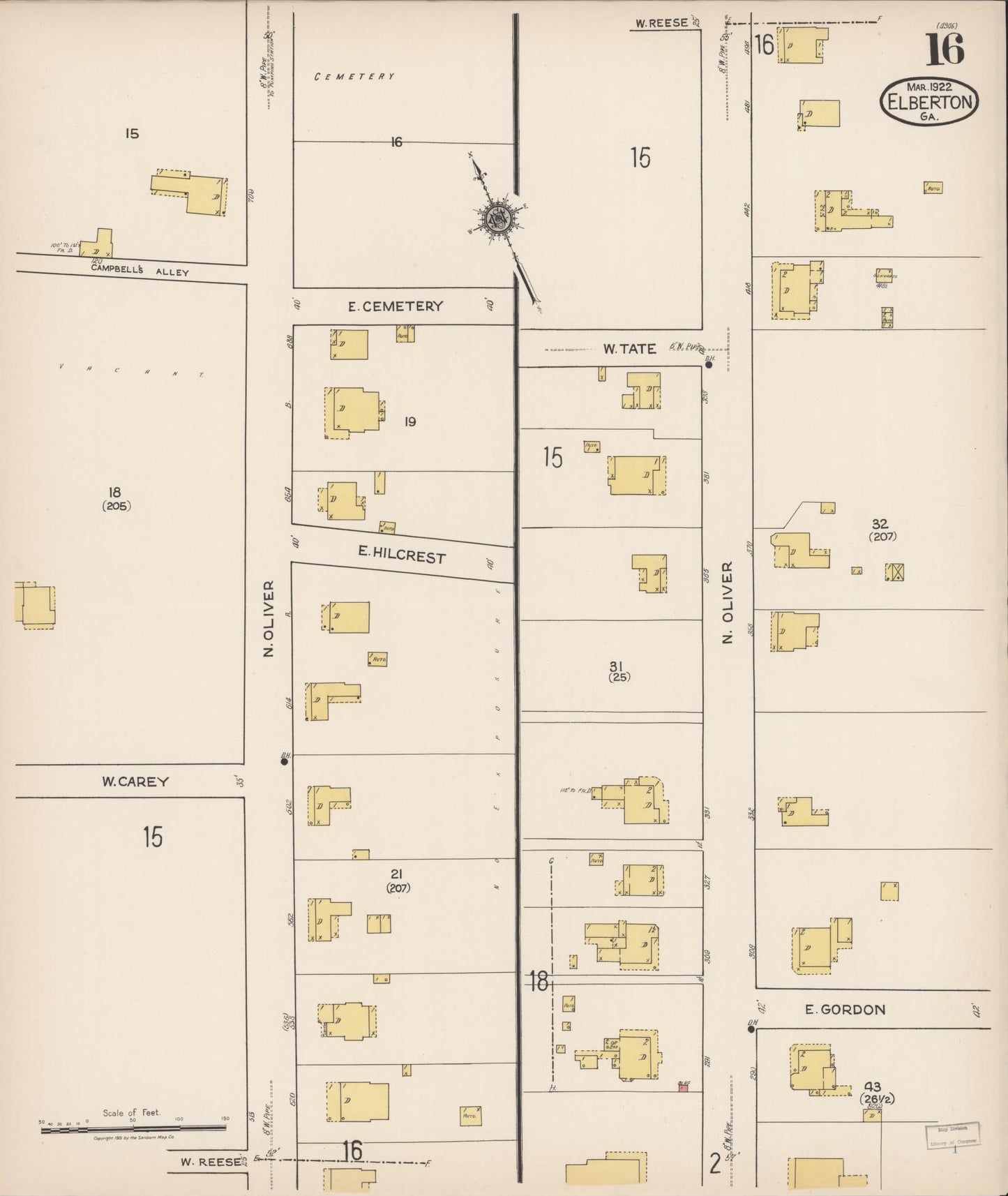 Sanborn Fire Insurance Map from Elberton, Elbert County, Georgia (1922), Sheet #0016 - Complete Map Set gallery image, historic Sanborn map, vintage wall art, Georgia Georgia