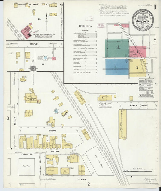 Sanborn Fire Insurance Map from Andover, Ashtabula County, Ohio (1911), Sheet #0001 - Historic Sanborn Fire Insurance Map Print, vintage old map wall art, antique decor, genealogy gift, Ohio Ohio map