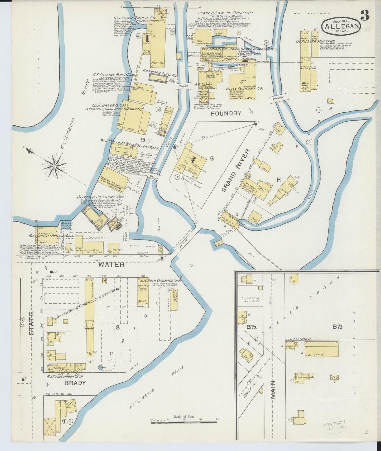 Sanborn Fire Insurance Map from Allegan, Allegan County, Michigan (1893), Sheet #0003 - Historic Sanborn Fire Insurance Map Print, vintage old map wall art, antique decor, genealogy gift, Michigan Michigan map