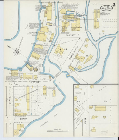 Sanborn Fire Insurance Map from Allegan, Allegan County, Michigan (1893), Sheet #0003 - Historic Sanborn Fire Insurance Map Print, vintage old map wall art, antique decor, genealogy gift, Michigan Michigan map