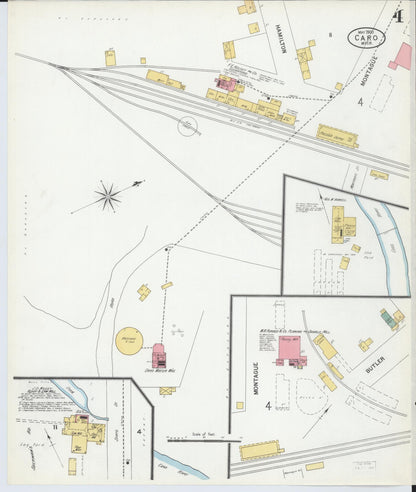 Sanborn Fire Insurance Map from Caro, Tuscola County, Michigan (1900), Sheet #0004 - Complete Map Set gallery image, historic Sanborn map, vintage wall art, Michigan Michigan