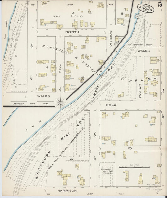 Sanborn Fire Insurance Map from Anoka, Anoka County, Minnesota (1885), Sheet #0005 - Historic Sanborn Fire Insurance Map Print, vintage old map wall art, antique decor, genealogy gift, Minnesota Minnesota map
