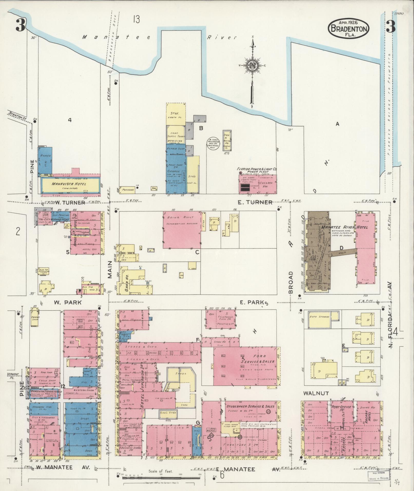Sanborn Fire Insurance Map from Bradentown, Manatee County, Florida (1926), Sheet #0003 - Historic Sanborn Fire Insurance Map Print, vintage old map wall art, antique decor, genealogy gift, Florida Florida map
