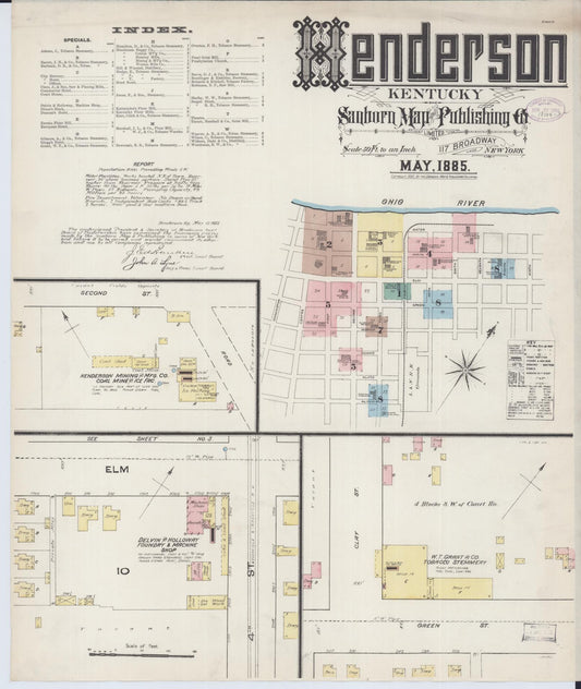 Sanborn Fire Insurance Map from Henderson, Henderson County, Kentucky (1885), Sheet #0001 - Historic Sanborn Fire Insurance Map Print, vintage old map wall art, antique decor, genealogy gift, Kentucky Kentucky map