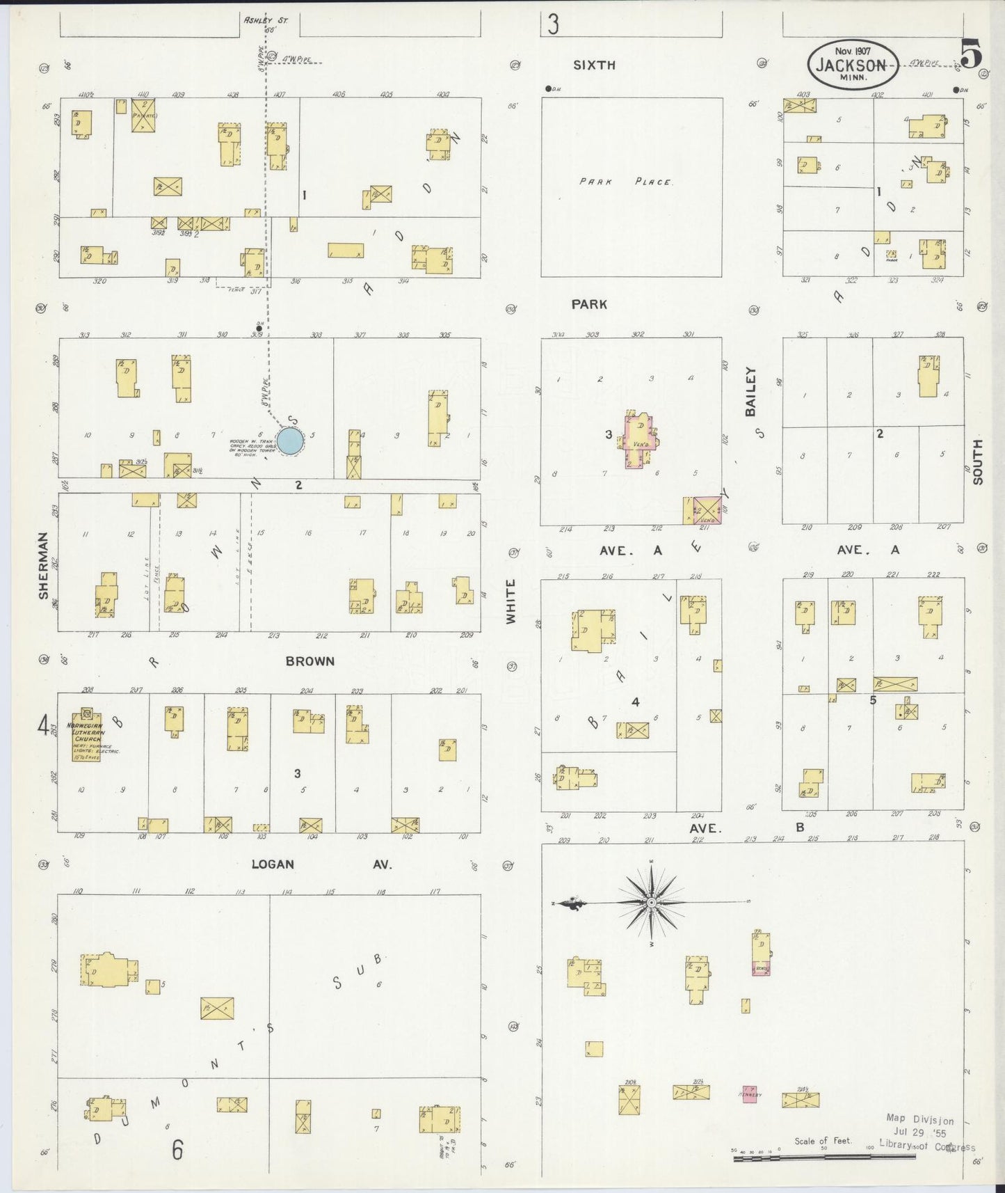 Sanborn Fire Insurance Map from Jackson, Jackson County, Minnesota (1907), Sheet #0005 - Complete Map Set gallery image, historic Sanborn map, vintage wall art, Minnesota Minnesota