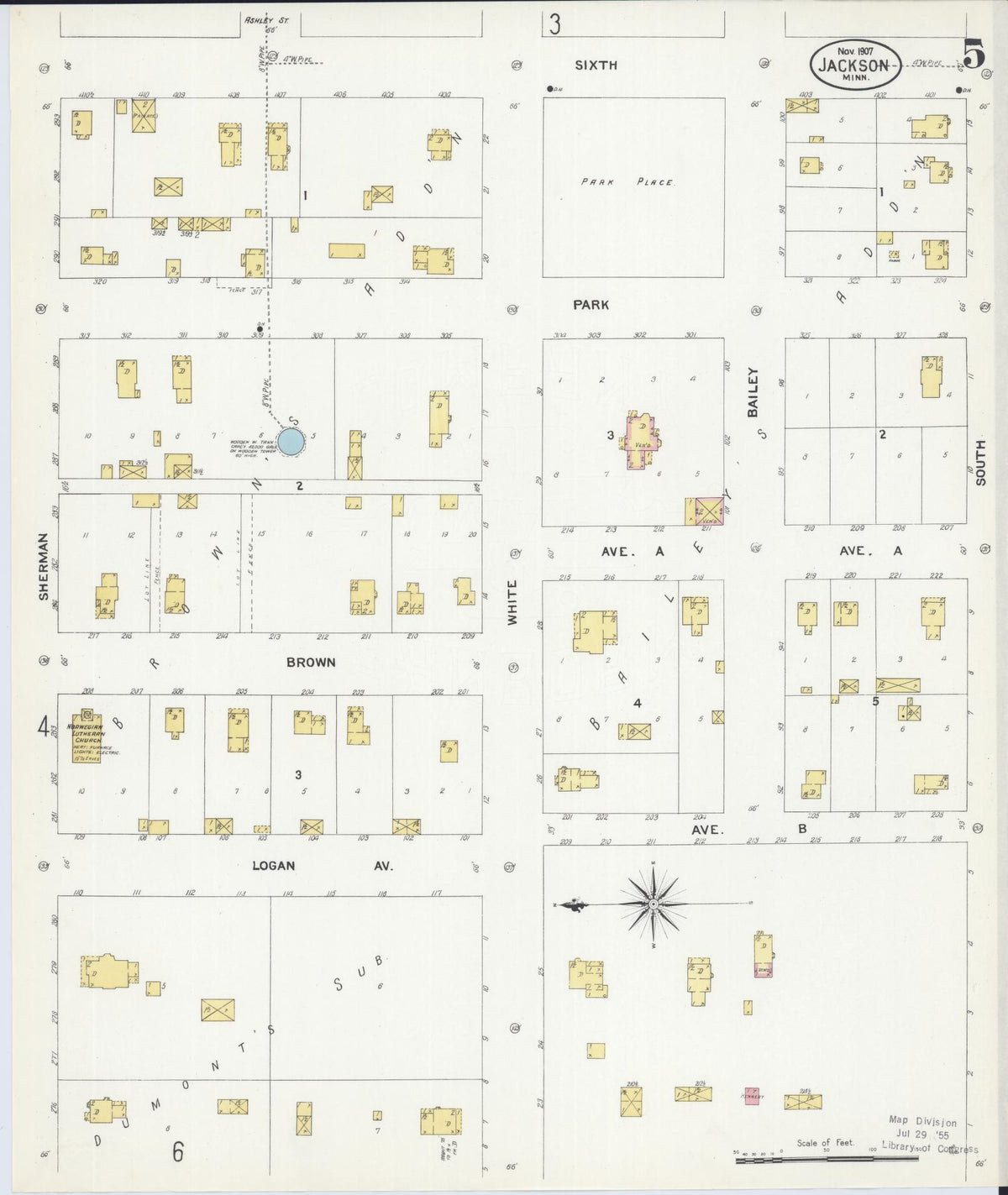 Sanborn Fire Insurance Map from Jackson, Jackson County, Minnesota (1907), Sheet #0005 - Complete Map Set gallery image, historic Sanborn map, vintage wall art, Minnesota Minnesota