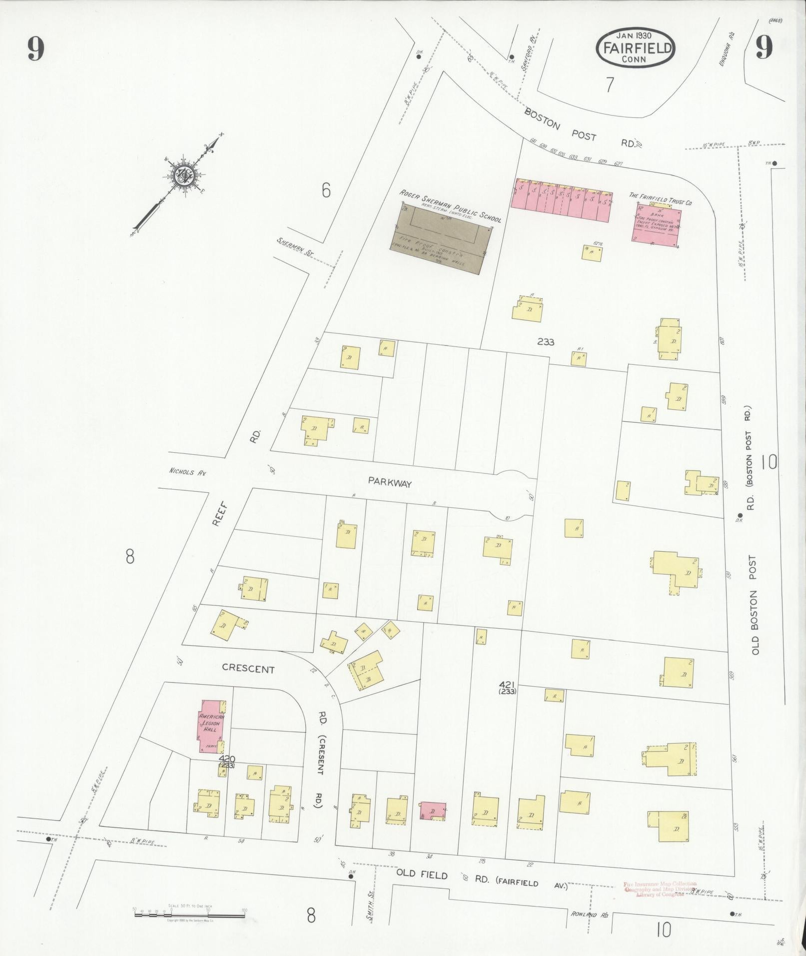 Sanborn Fire Insurance Map from Fairfield, Fairfield County, Connecticut (1930), Sheet #0009 - Complete Map Set gallery image, historic Sanborn map, vintage wall art, Connecticut Connecticut