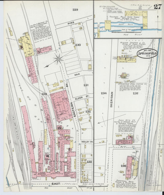 Sanborn Fire Insurance Map from Springfield, Clark County, Ohio (1891), Sheet #0027 - Historic Sanborn Fire Insurance Map Print, vintage old map wall art, antique decor, genealogy gift, Ohio Ohio map