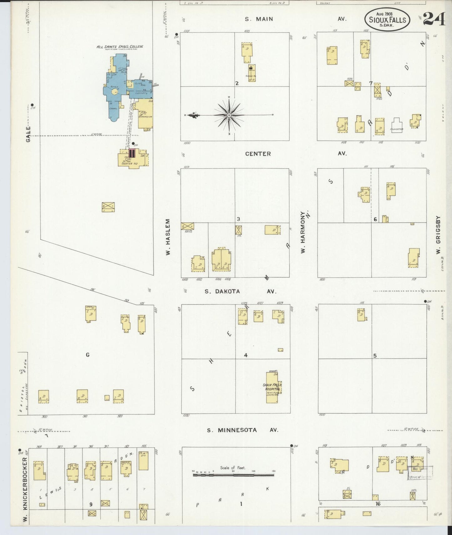 Sanborn Fire Insurance Map from Sioux Falls, Minnehaha County, South Dakota (1908), Sheet #0024 - Complete Map Set gallery image, historic Sanborn map, vintage wall art, South Dakota South Dakota