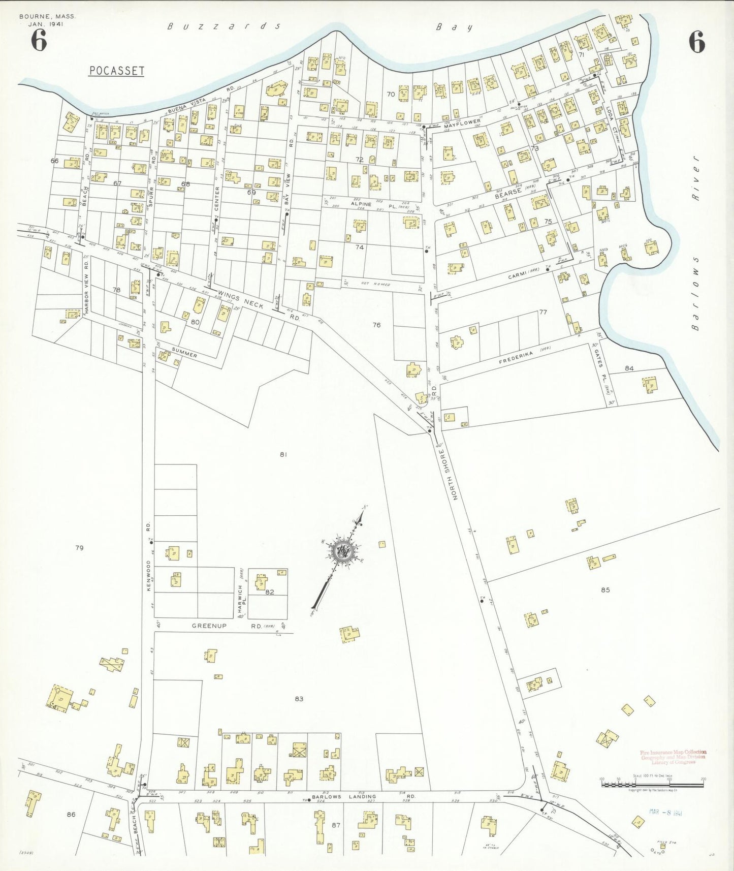 Sanborn Fire Insurance Map from Bourne, Barnstable County, Massachusetts (1941), Sheet #0006 - Complete Map Set gallery image, historic Sanborn map, vintage wall art, Massachusetts Massachusetts