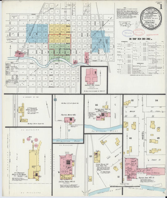 Sanborn Fire Insurance Map from Pontiac, Livingston County, Illinois (1897), Sheet #0001 - Historic Sanborn Fire Insurance Map Print, vintage old map wall art, antique decor, genealogy gift, Illinois Illinois map