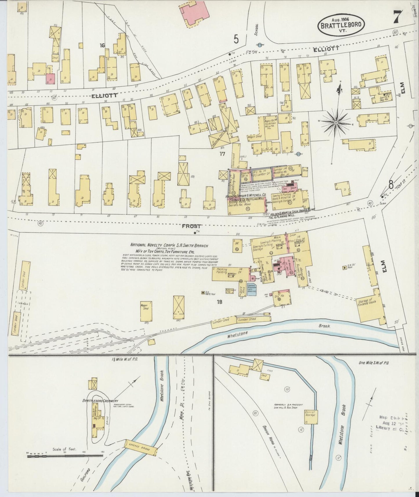 Sanborn Fire Insurance Map from Brattleboro, Windham County, Vermont (1906), Sheet #0007 - Complete Map Set gallery image, historic Sanborn map, vintage wall art, Vermont Vermont