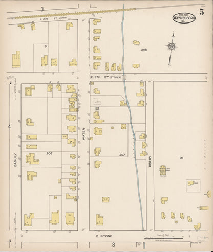 Sanborn Fire Insurance Map from Waynesboro, Burke County, Georgia (1921), Sheet #0005 - Complete Map Set gallery image, historic Sanborn map, vintage wall art, Georgia Georgia