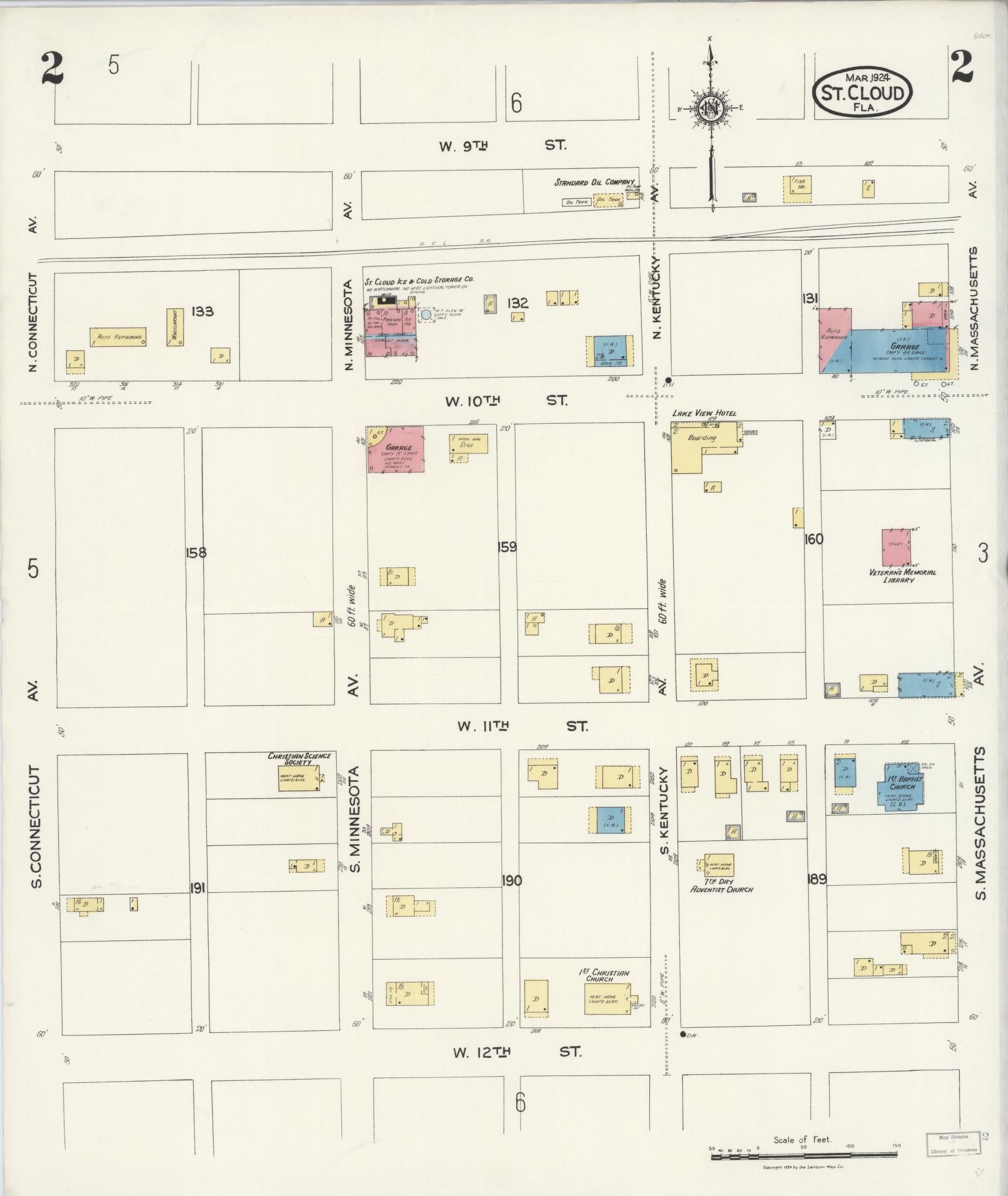 Sanborn Fire Insurance Map from Saint Cloud, Osceola County, Florida (1924), Sheet #0002 - Historic Sanborn Fire Insurance Map Print, vintage old map wall art, antique decor, genealogy gift, Florida Florida map